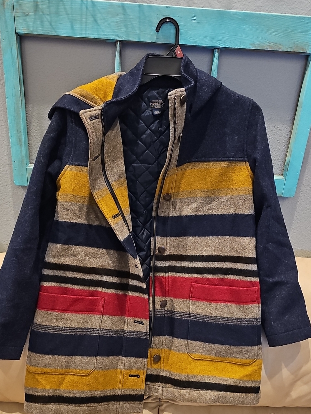 Pendleton Navy, Mustard & Red Striped Wool Coat